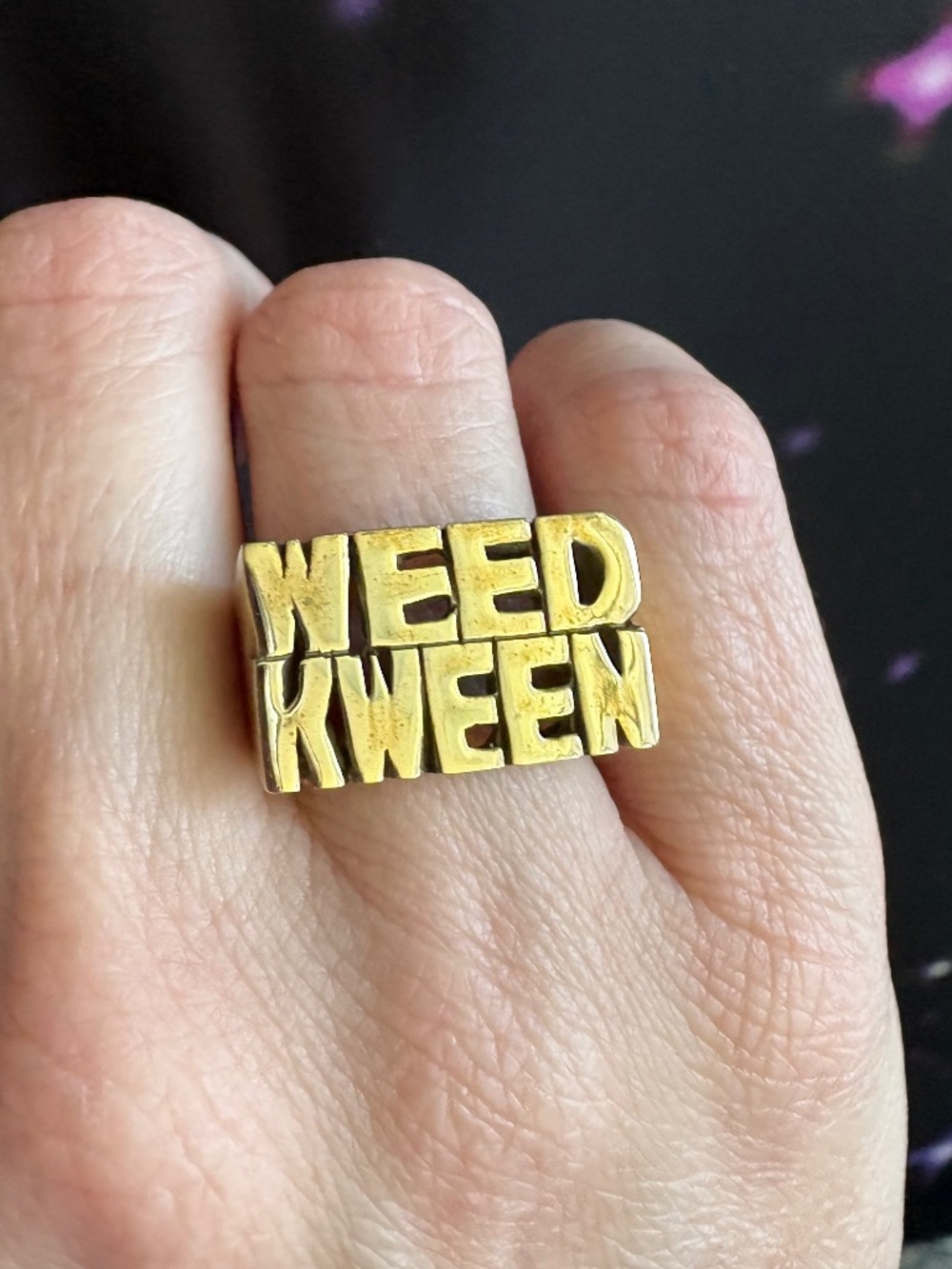 Snash Jewelry W33D KWEEN Ring, size 6.5, Yellow Brass, Street Style Word jewelry